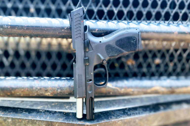 taurus on bumper of truck