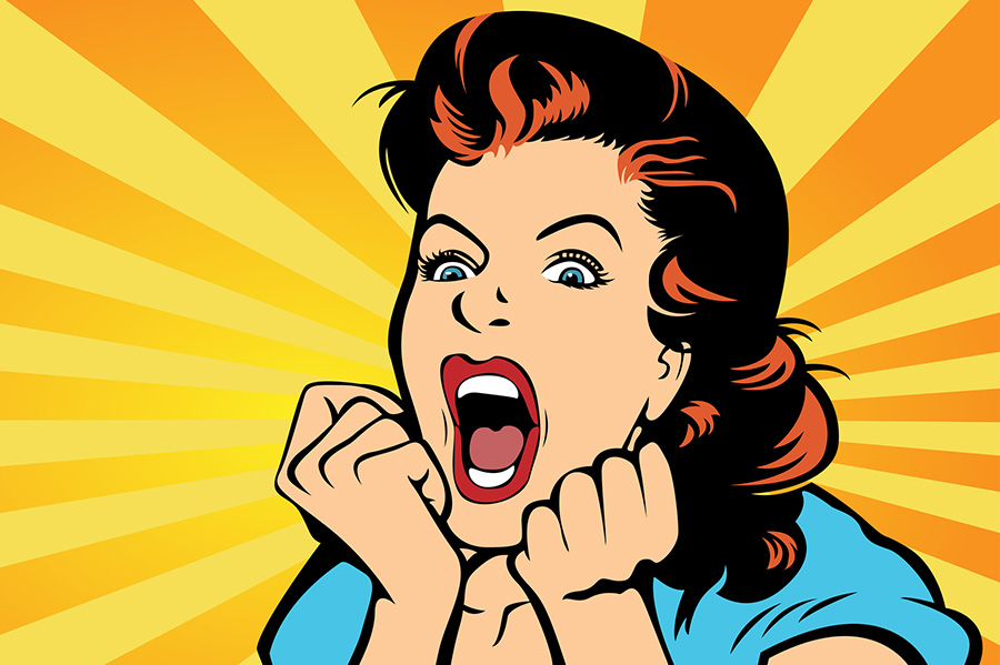 woman horror fear scream angry comic cartoon vintage