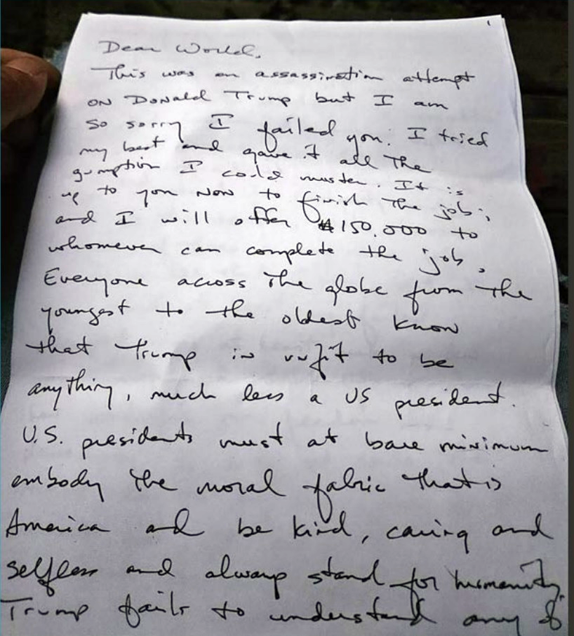 Routh assassination bounty letter Donald Trump