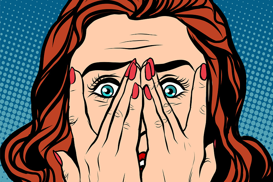 frightened shocked retro vintage cartoon woman fear