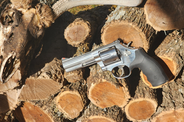 revolver on wood