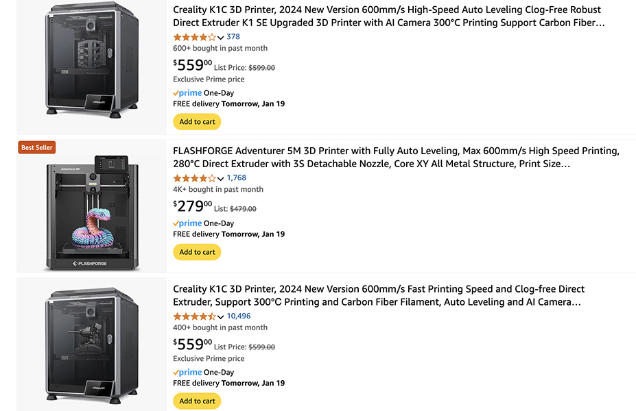 Amazon Creality 3D printers