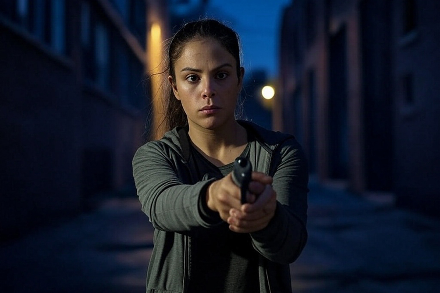 woman pistol dgu self-defense defensive gun use