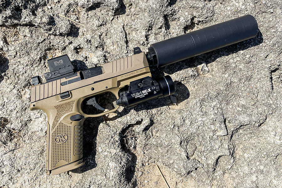 FN 509, suppressor, streamlight, red dot, Streamlight TLR-1 HL-X multi-fuel rail-mounted light 