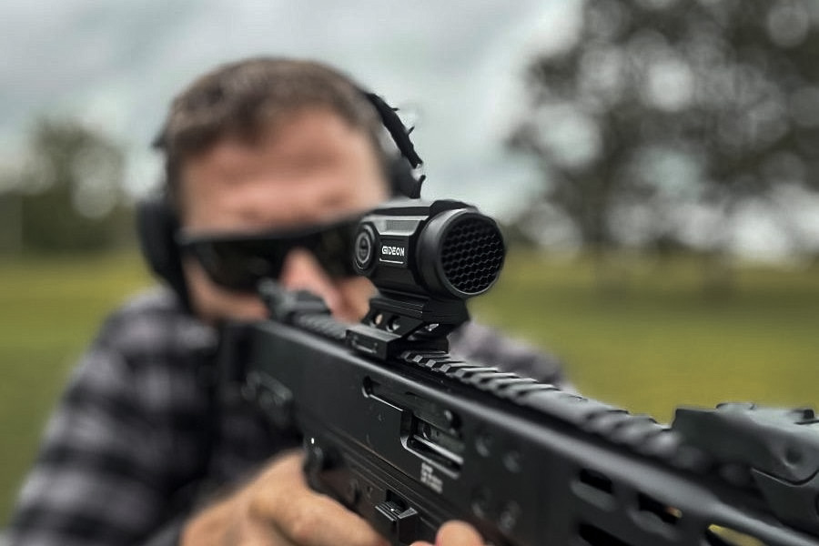 On the range with the Gideon Advocate green dot.