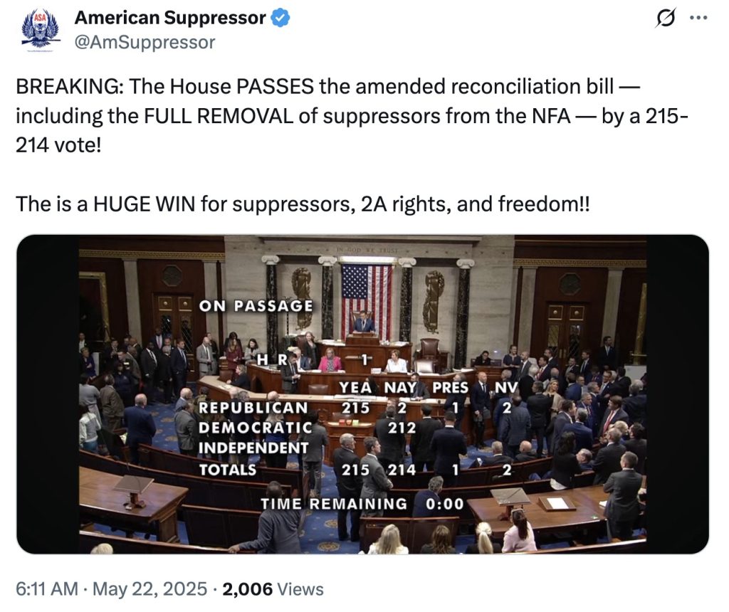 American Suppressor Association reconciliation suppressors NFA