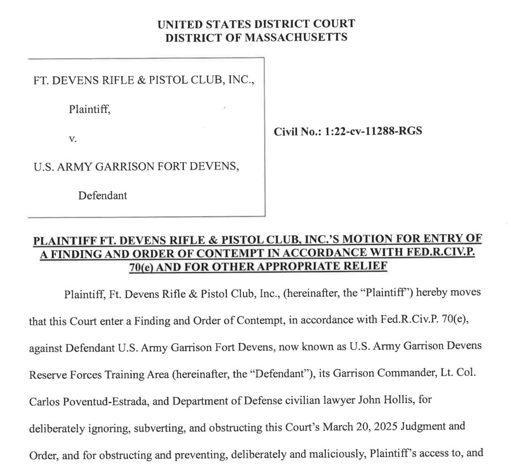Fort Devens motion for contempt