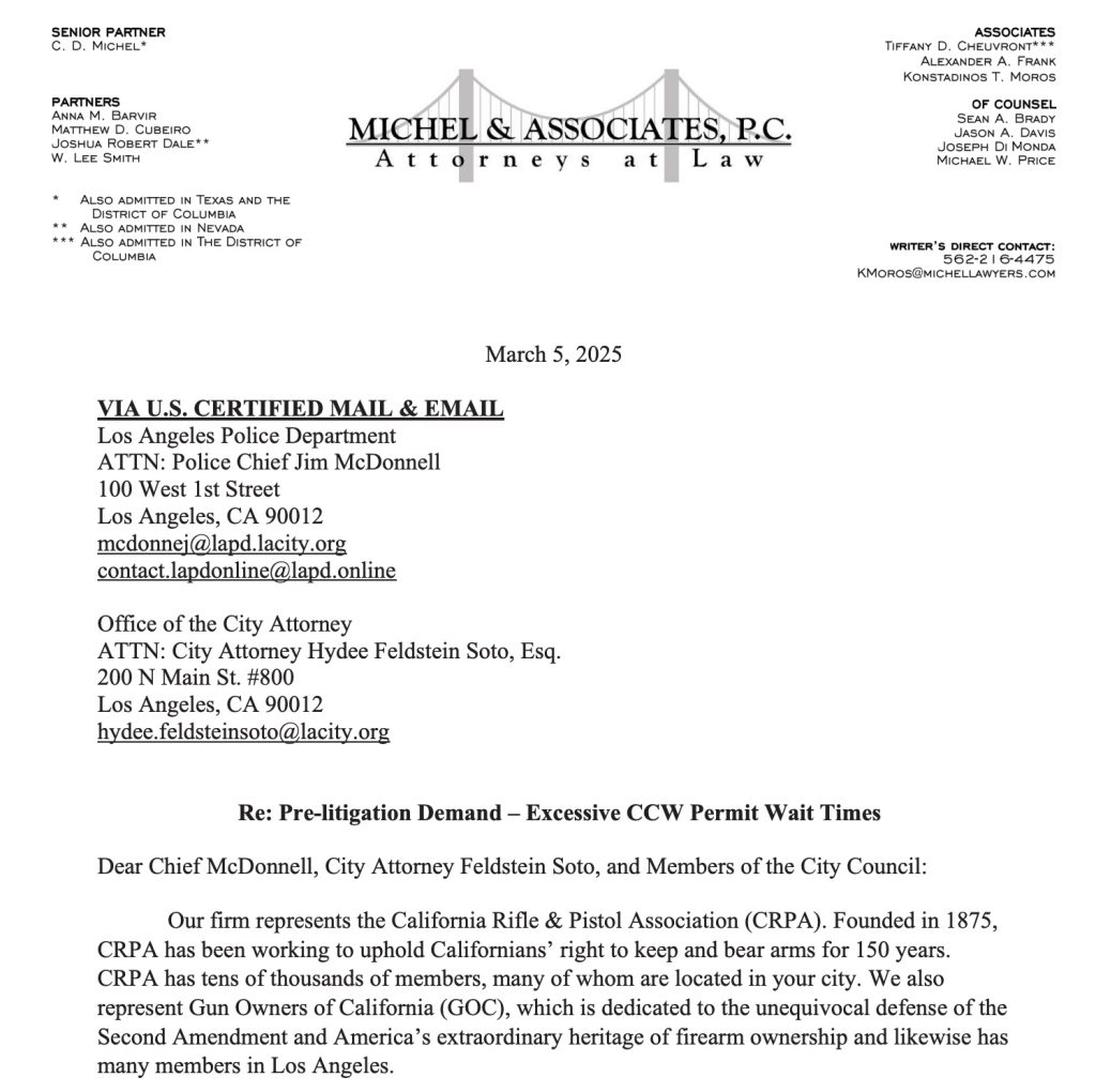 Michel & Assoc LAPD CCW permit letter