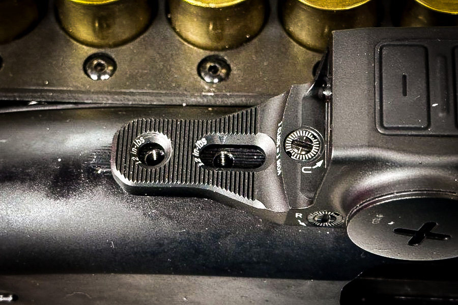 The top of the Vortex Viper shotgun red dot mounting bracket. Two holes are lined up and ready for screws. 