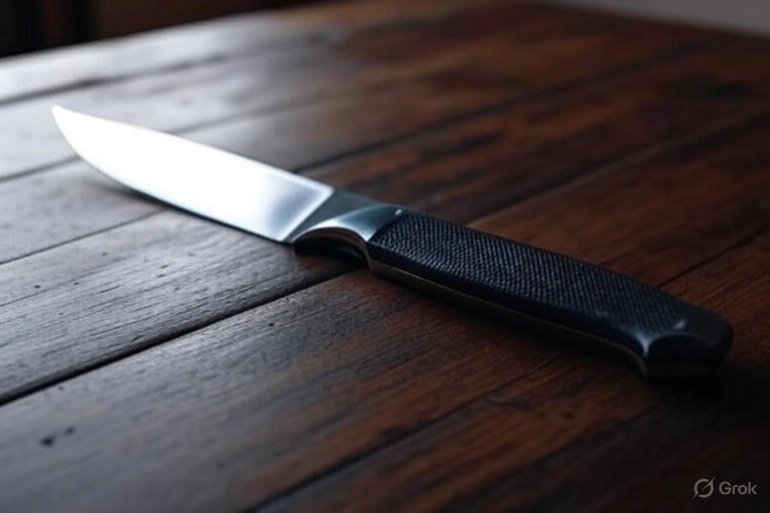 fixed blade knife on table
