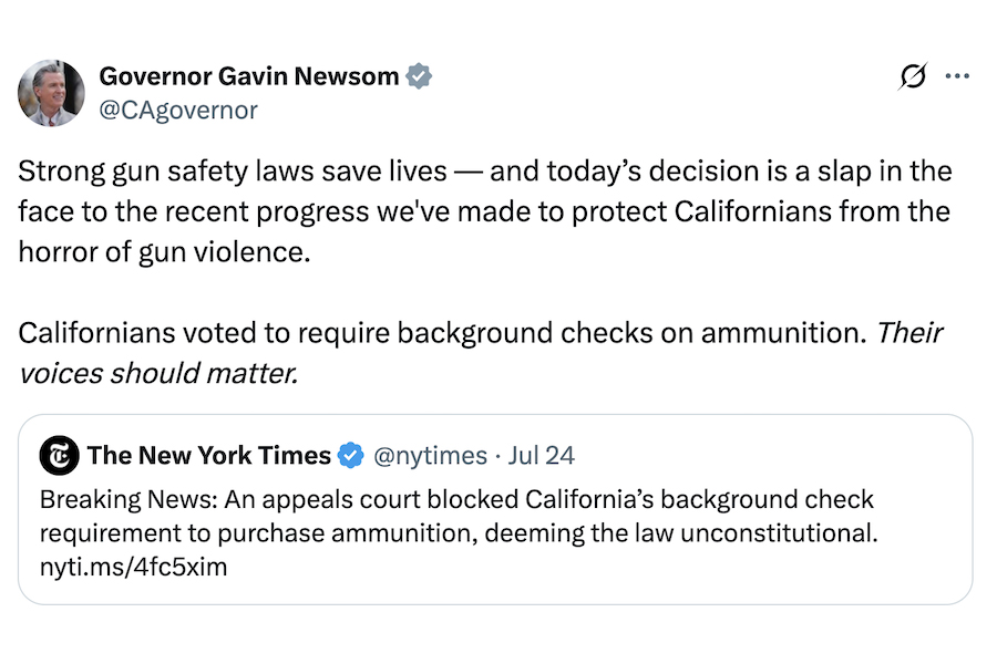 gavin newsom ammunition background check tweet