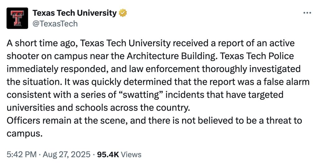 Texas Tech shooting swatting hoax report