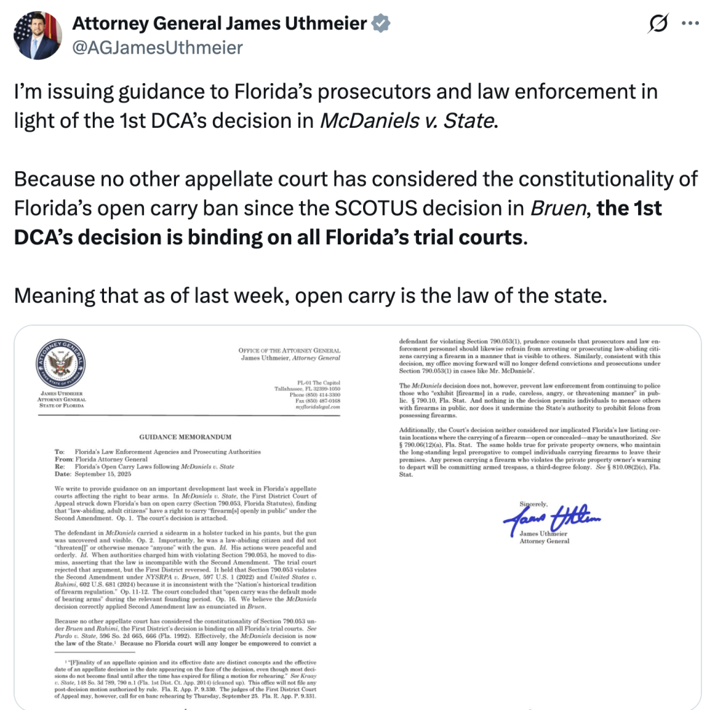 Uthmeier open carry tweet