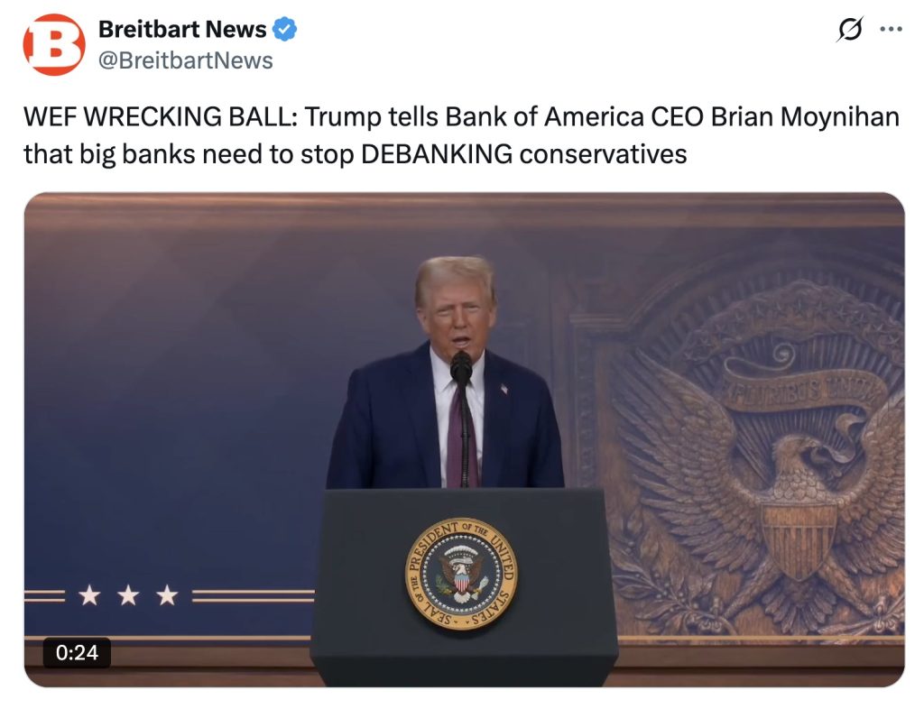 Trump WEF big banks financial nondiscrimination