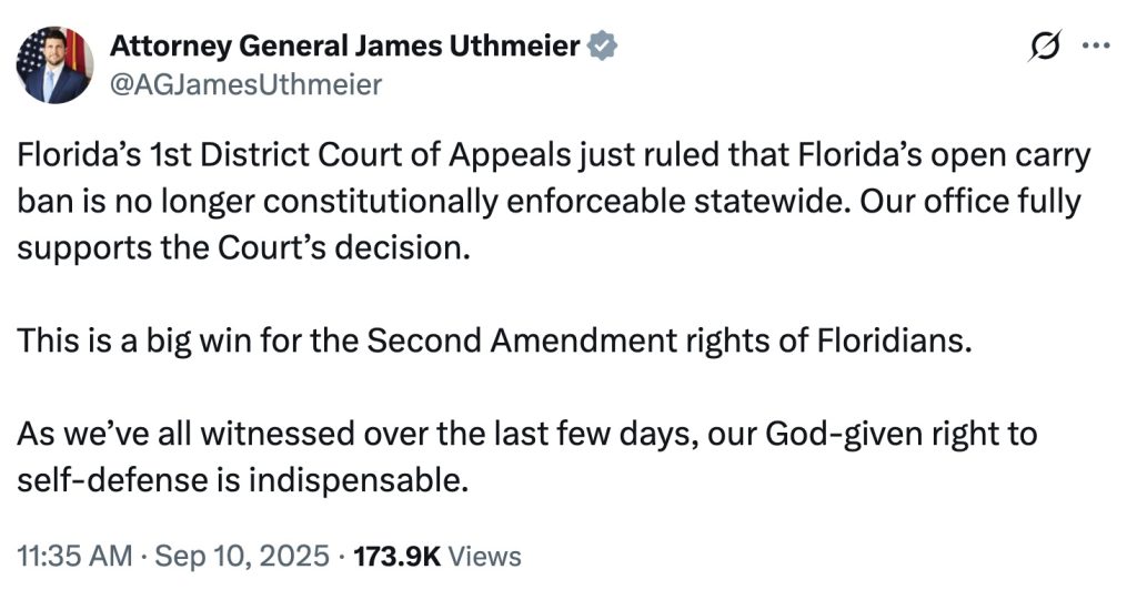 Uthmeier tweet open carry