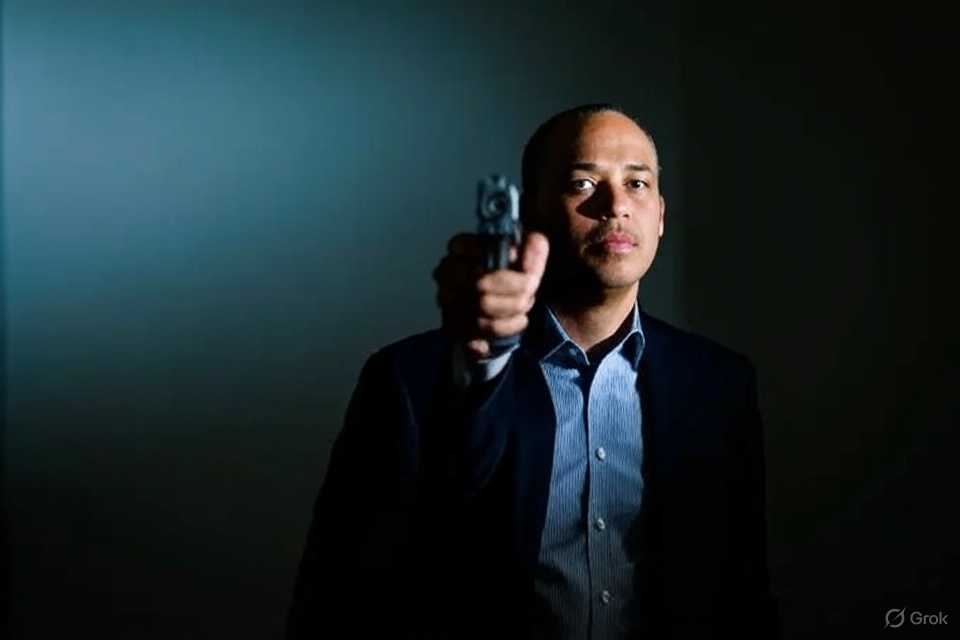 Jay Jones holding gun pistol