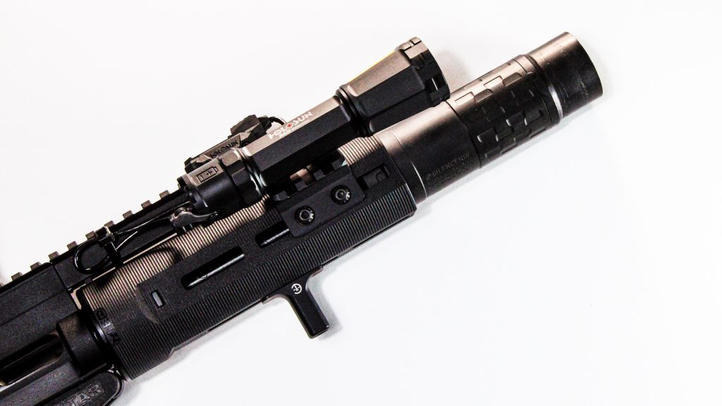 Holosun RAID, IWC Handstop, and Silencergo Omega 36M. 