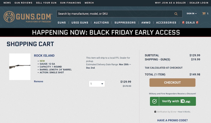 guns.com sales cart