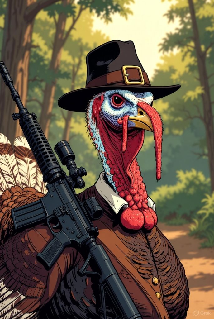 Thanksgiving turkey with rifle