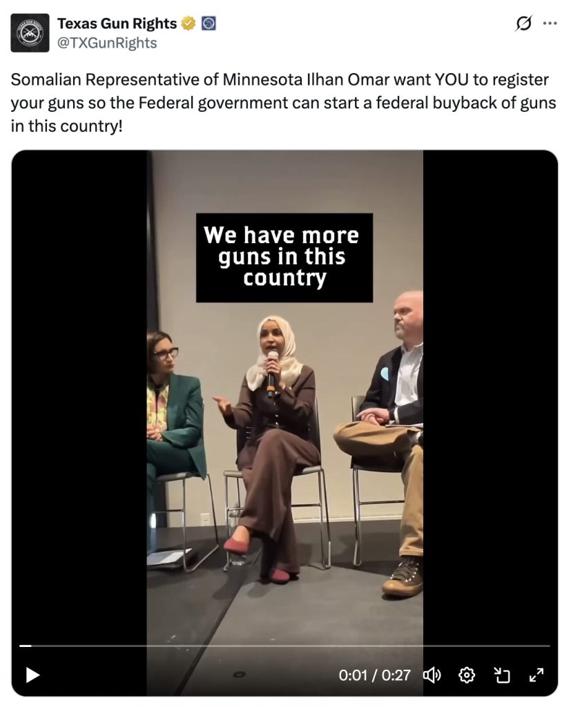 Ihan Omar TX Gun Rights tweet